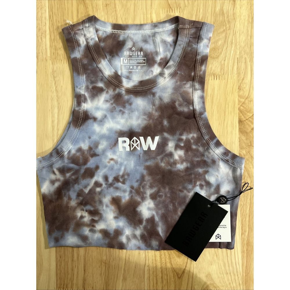 RawGear 3D "RAW" Print Crop Tank Size Medium‎ Tie Dye Print Raw Hem Gym Workout